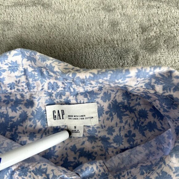 GAP Women's Blouse Floral Button Down Shirt Size Small Linen Blend Minimal - Picture 5 of 8